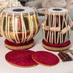 MAHARAJA Golden Tabla Set, 3 Kg Brass Bayan, Finest Dayan, Hammer - CH